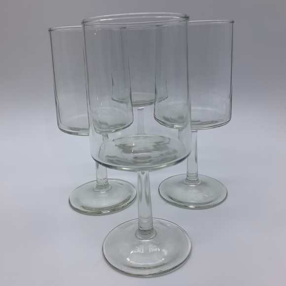 Set If 4 Vintage Clear Solid Cylinder Stem Wine Glasses 7” - Picture 4 of 10